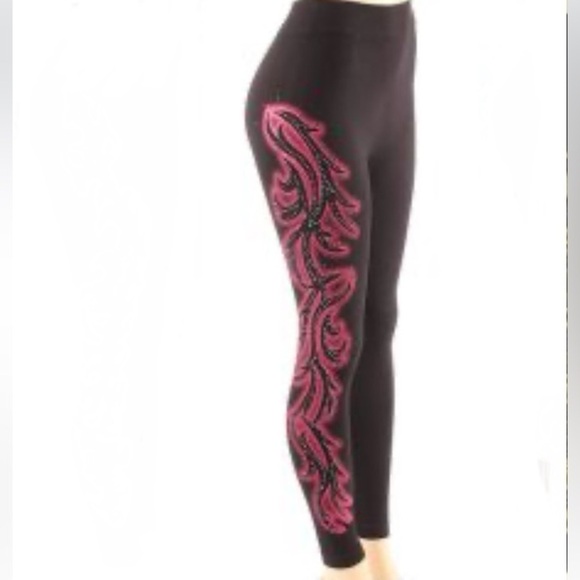 Pants - Black and Pink Diamond & Pink Patterned Leggings